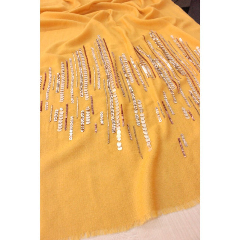 MAULI CASHMERE Shooting Stars Embroidered Wool Silk Stole