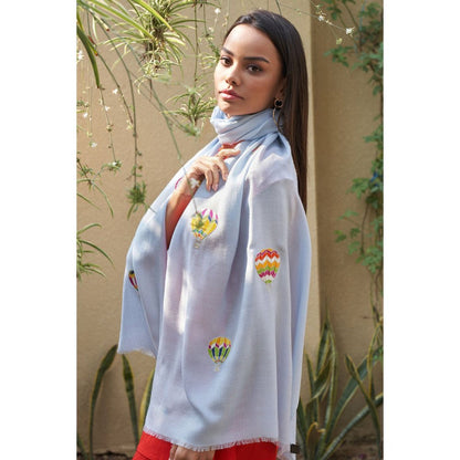 MAULI CASHMERE Fly Into The Sky Embroidered Wool Silk Stole