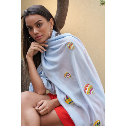 MAULI CASHMERE Fly Into The Sky Embroidered Wool Silk Stole