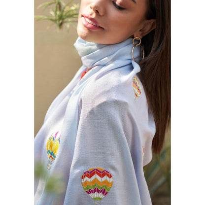 MAULI CASHMERE Fly Into The Sky Embroidered Wool Silk Stole