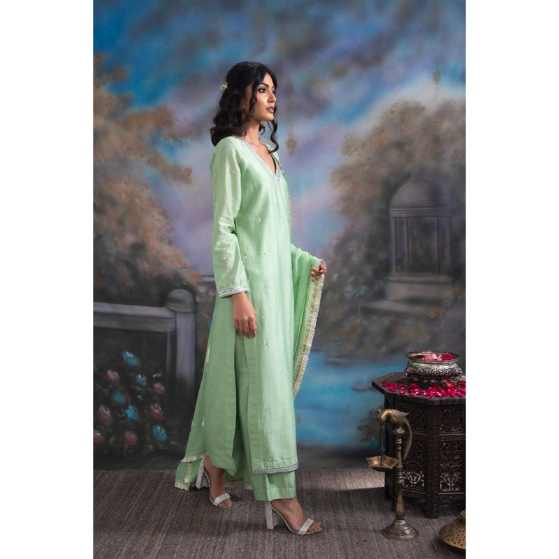 MEESA Akhdar Green Kurta (Set of 3)