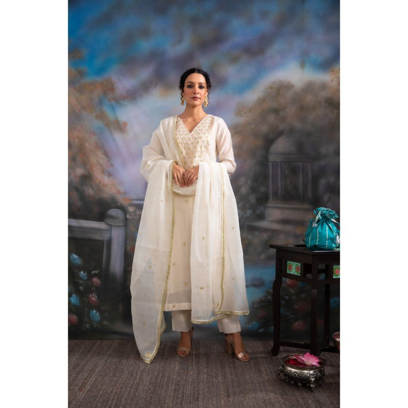 MEESA Asfa Off White Kurta (Set of 3)
