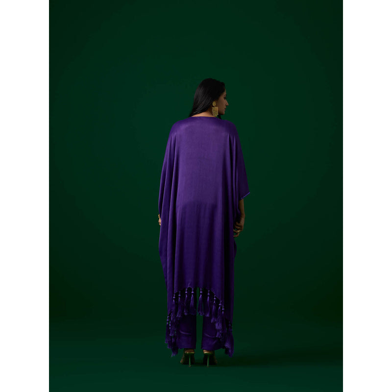 MEESA Purple Hand Embellished Orange Peel Kaftan with Pant (Set of 2)