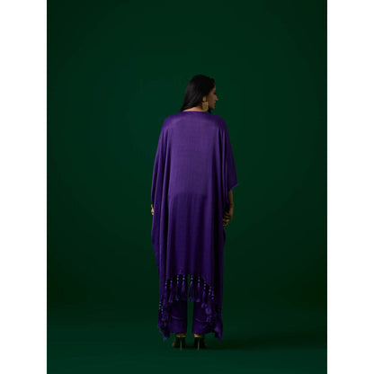 MEESA Purple Hand Embellished Orange Peel Kaftan with Pant (Set of 2)