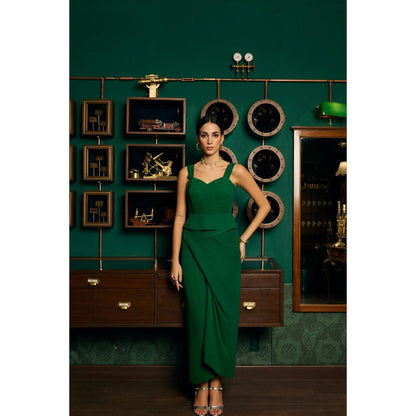 MEESA Green Crepe Skirt with Top (Set of 2)
