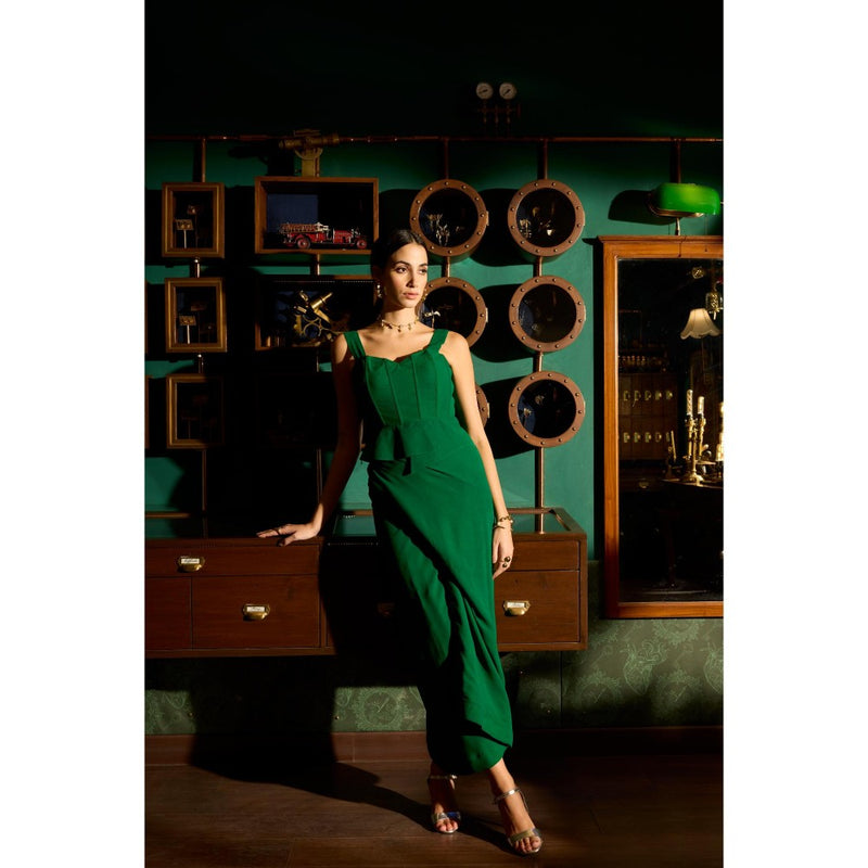 MEESA Green Crepe Skirt with Top (Set of 2)