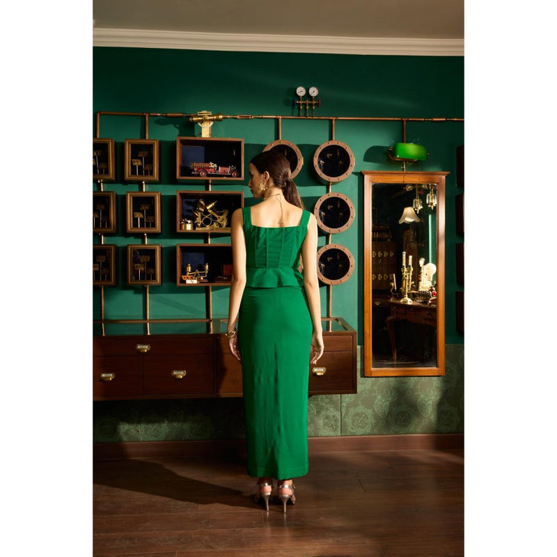 MEESA Green Crepe Skirt with Top (Set of 2)