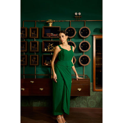 MEESA Green Crepe Skirt with Top (Set of 2)