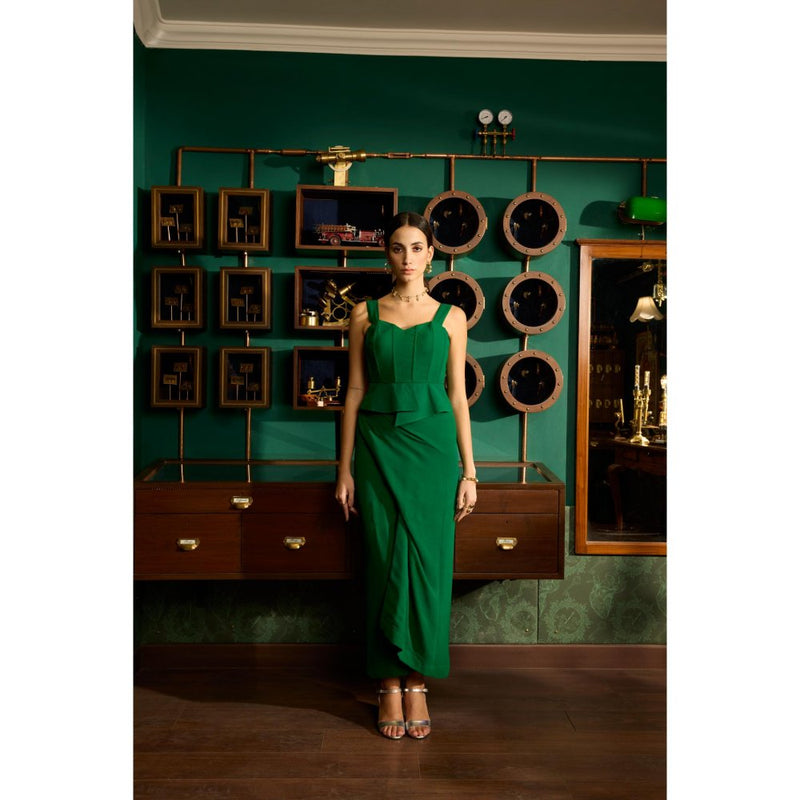 MEESA Green Crepe Skirt with Top (Set of 2)