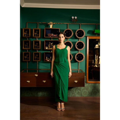 MEESA Green Crepe Skirt with Top (Set of 2)