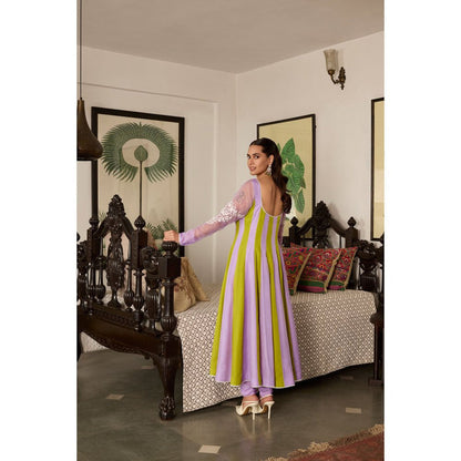 MEESA Embroidered Organza Anarkali with Churidar and Dupatta (Set of 3)