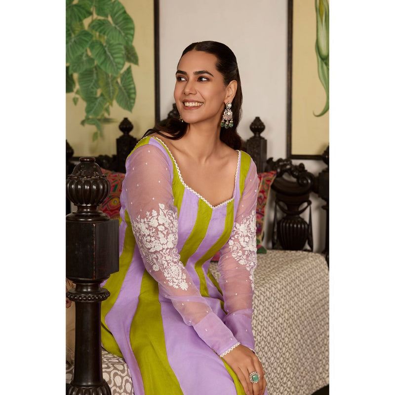 MEESA Embroidered Organza Anarkali with Churidar and Dupatta (Set of 3)