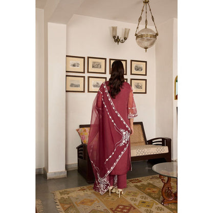 MEESA Embroidered Organza Kurta with Pant and Dupatta (Set of 3)