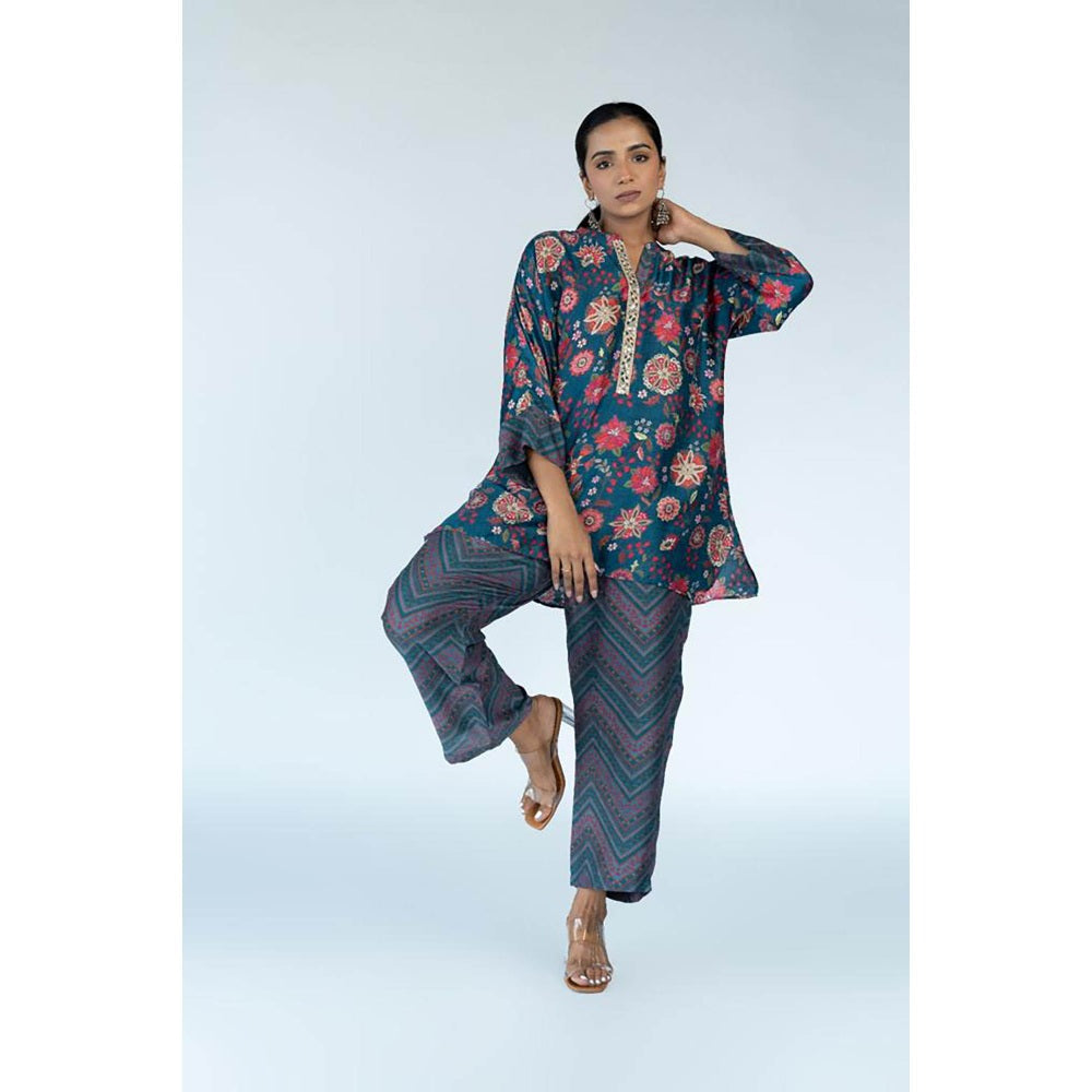 Meghna Panchmatia Blue Royal Floral Print Co-Ord (Set of 2)