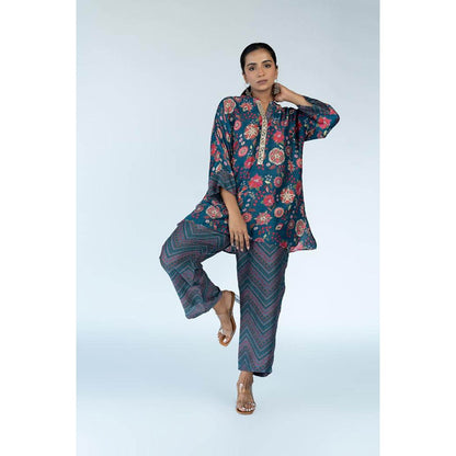 Meghna Panchmatia Blue Royal Floral Print Co-Ord (Set of 2)