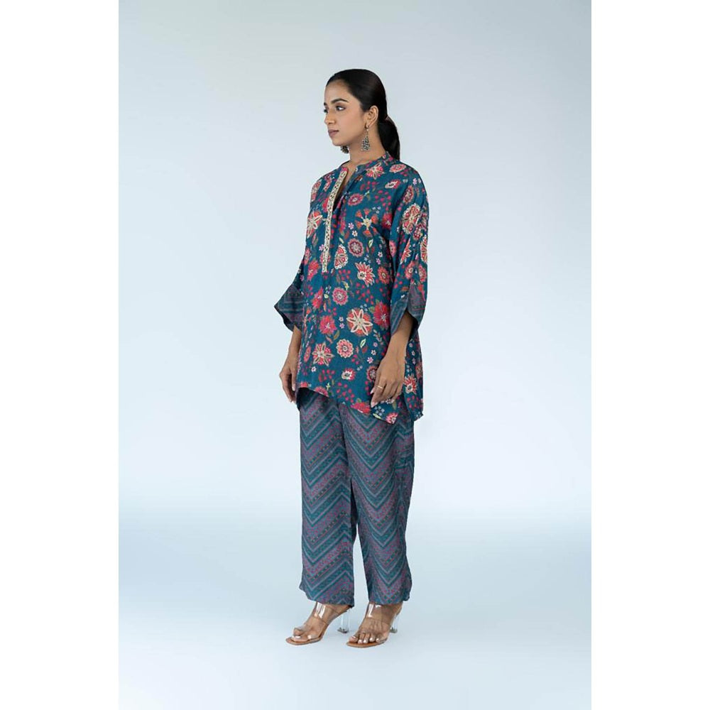 Meghna Panchmatia Blue Royal Floral Print Co-Ord (Set of 2)