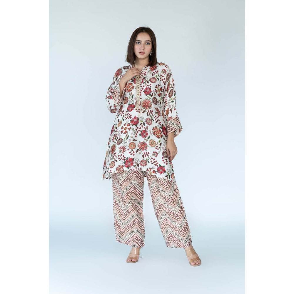 Meghna Panchmatia Ivory Royal Floral Print Co-Ord (Set of 2)