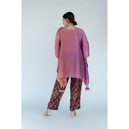Meghna Panchmatia Peach Mauve Ombre Kaftan Top with Zigzag Pants (Set of 2)