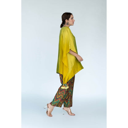Meghna Panchmatia Sage Mustard Ombre Kaftan Top with Zigzag Pants (Set of 2)