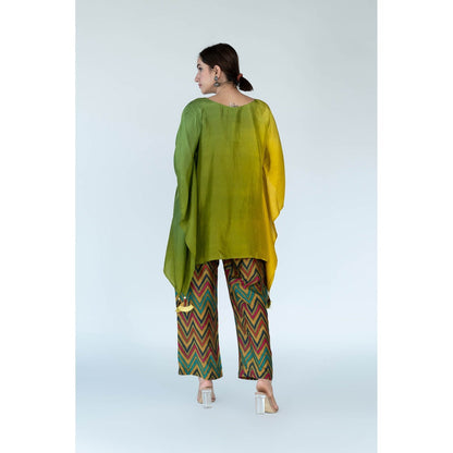 Meghna Panchmatia Sage Mustard Ombre Kaftan Top with Zigzag Pants (Set of 2)