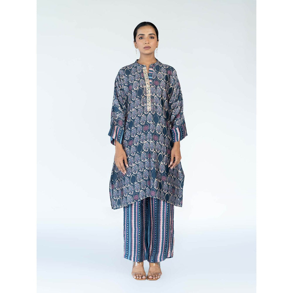 Meghna Panchmatia Blue Mughal Boota Co-Ord (Set of 3)