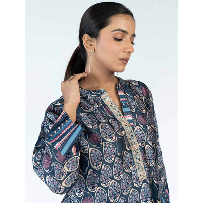 Meghna Panchmatia Blue Mughal Boota Co-Ord (Set of 3)