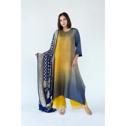 Meghna Panchmatia Yellow Royal Ombre Kurta with Bandhej Dupatta (Set of 2)
