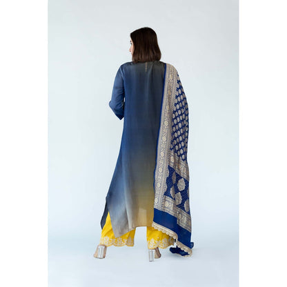 Meghna Panchmatia Yellow Royal Ombre Kurta with Bandhej Dupatta (Set of 2)