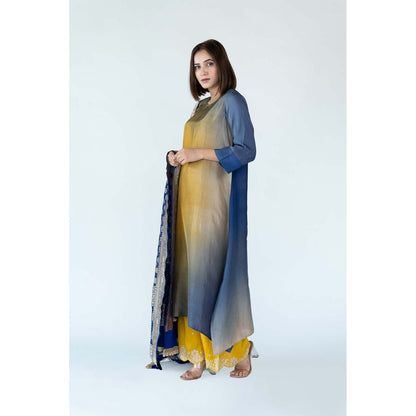 Meghna Panchmatia Yellow Royal Ombre Kurta with Bandhej Dupatta (Set of 2)