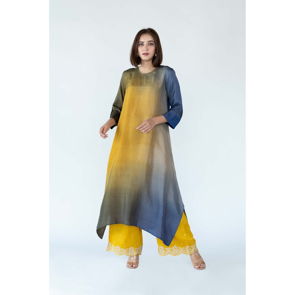 Meghna Panchmatia Yellow Royal Ombre Kurta with Bandhej Dupatta (Set of 2)