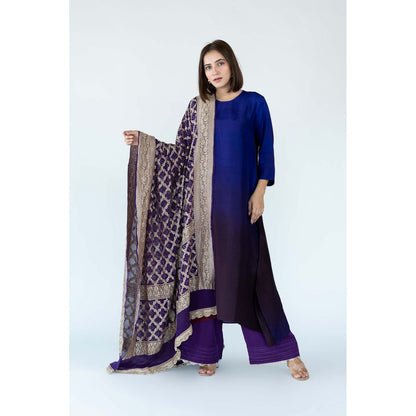 Meghna Panchmatia Purple Ombre Kurta with Bandhej Dupatta (Set of 2)