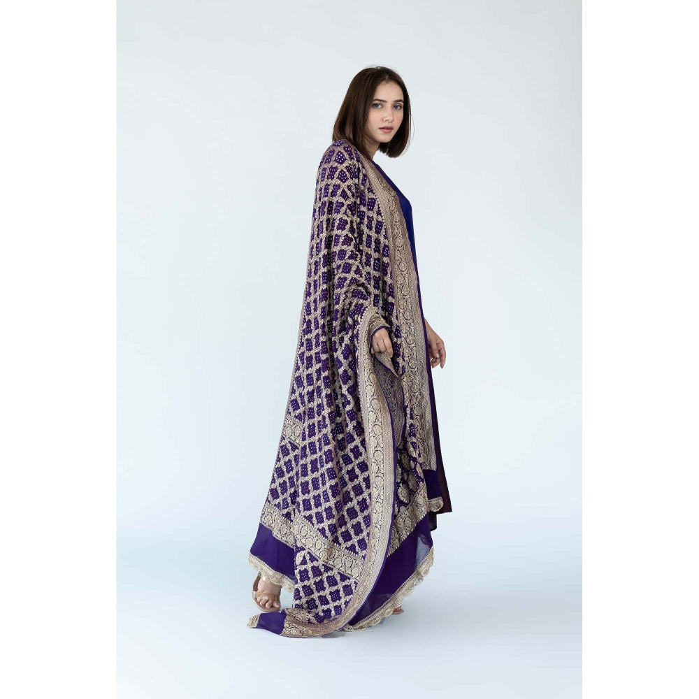 Meghna Panchmatia Purple Ombre Kurta with Bandhej Dupatta (Set of 2)