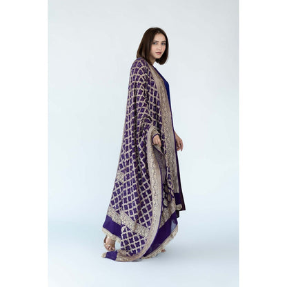 Meghna Panchmatia Purple Ombre Kurta with Bandhej Dupatta (Set of 2)
