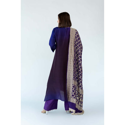 Meghna Panchmatia Purple Ombre Kurta with Bandhej Dupatta (Set of 2)