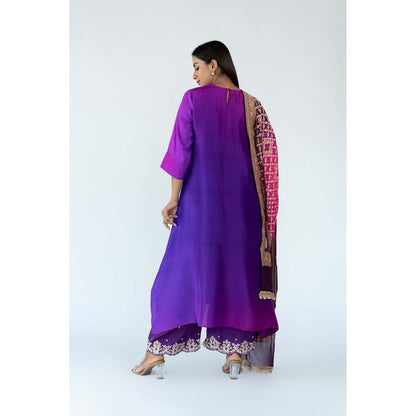 Meghna Panchmatia Burgundy Ombre Kurta with Bandhej Dupatta (Set of 2)