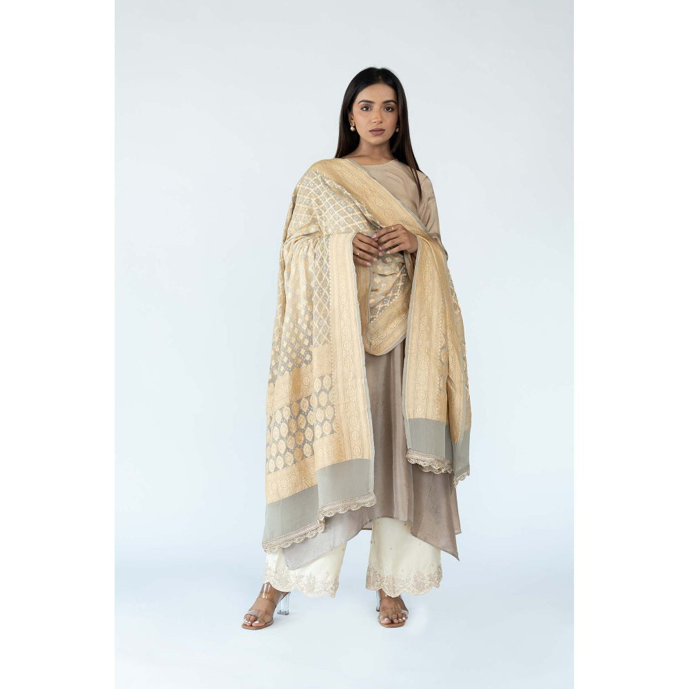 Meghna Panchmatia Beige Ombre Kurta with Bandhej Dupatta (Set of 2)