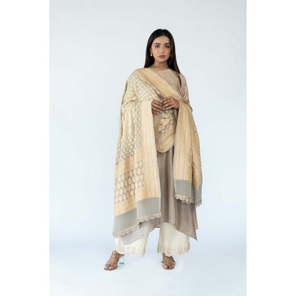 Meghna Panchmatia Beige Ombre Kurta with Bandhej Dupatta (Set of 2)