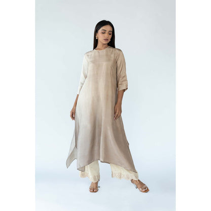 Meghna Panchmatia Beige Ombre Kurta with Bandhej Dupatta (Set of 2)