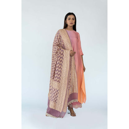 Meghna Panchmatia Peach Ombre Kurta with Bandhej Dupatta (Set of 2)