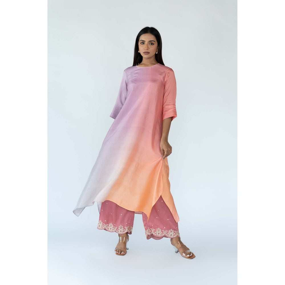 Meghna Panchmatia Peach Ombre Kurta with Bandhej Dupatta (Set of 2)