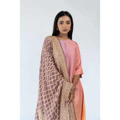 Meghna Panchmatia Peach Ombre Kurta with Bandhej Dupatta (Set of 2)
