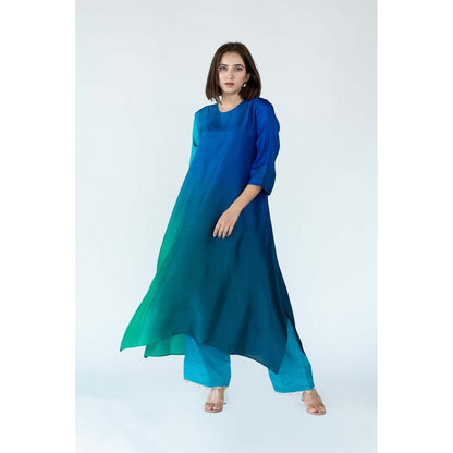 Meghna Panchmatia Blue Ombre Kurta with Bandhej Dupatta (Set of 2)
