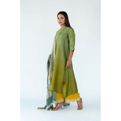 Meghna Panchmatia Green Ombre Kurta with Bandhej Dupatta (Set of 2)