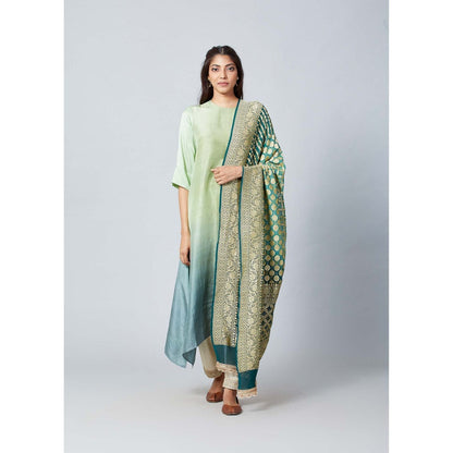 Meghna Panchmatia Pista Green Ombre Kurta with Bandhej Dupatta (Set of 2)