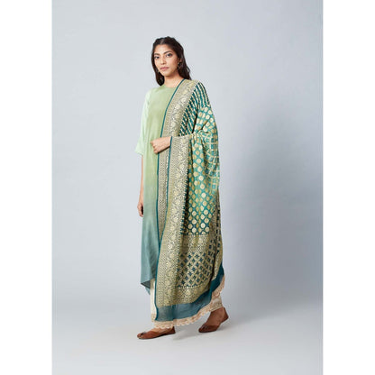 Meghna Panchmatia Pista Green Ombre Kurta with Bandhej Dupatta (Set of 2)