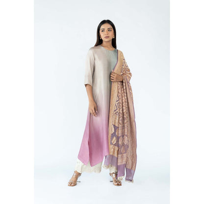 Meghna Panchmatia Lavender Ombre Kurta with Bandhej Dupatta (Set of 2)