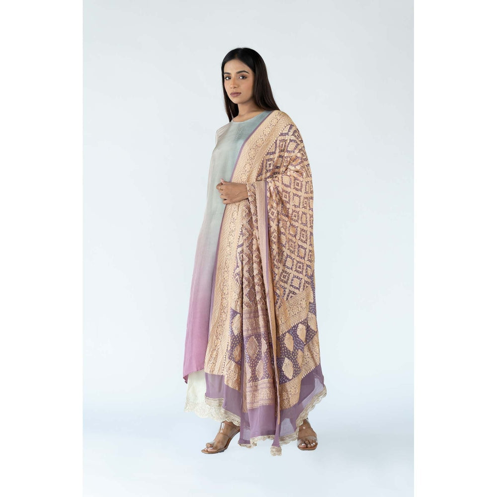 Meghna Panchmatia Lavender Ombre Kurta with Bandhej Dupatta (Set of 2)