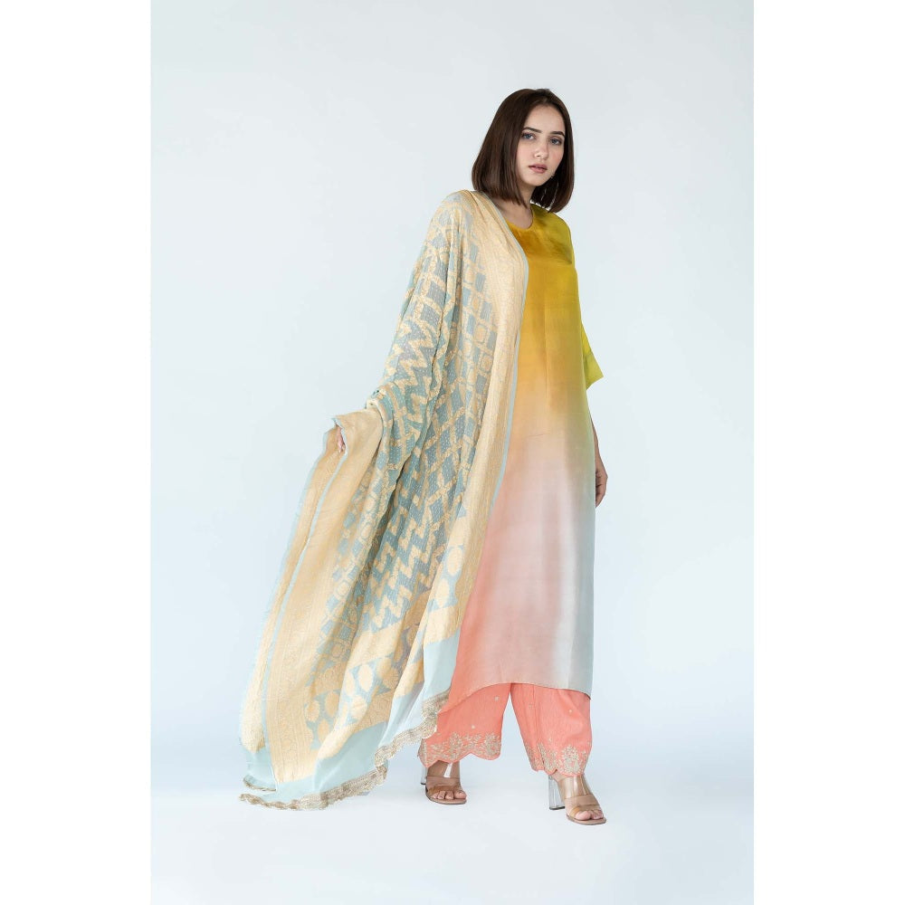 Meghna Panchmatia Yellow Ombre Kurta with Bandhej Dupatta (Set of 2)
