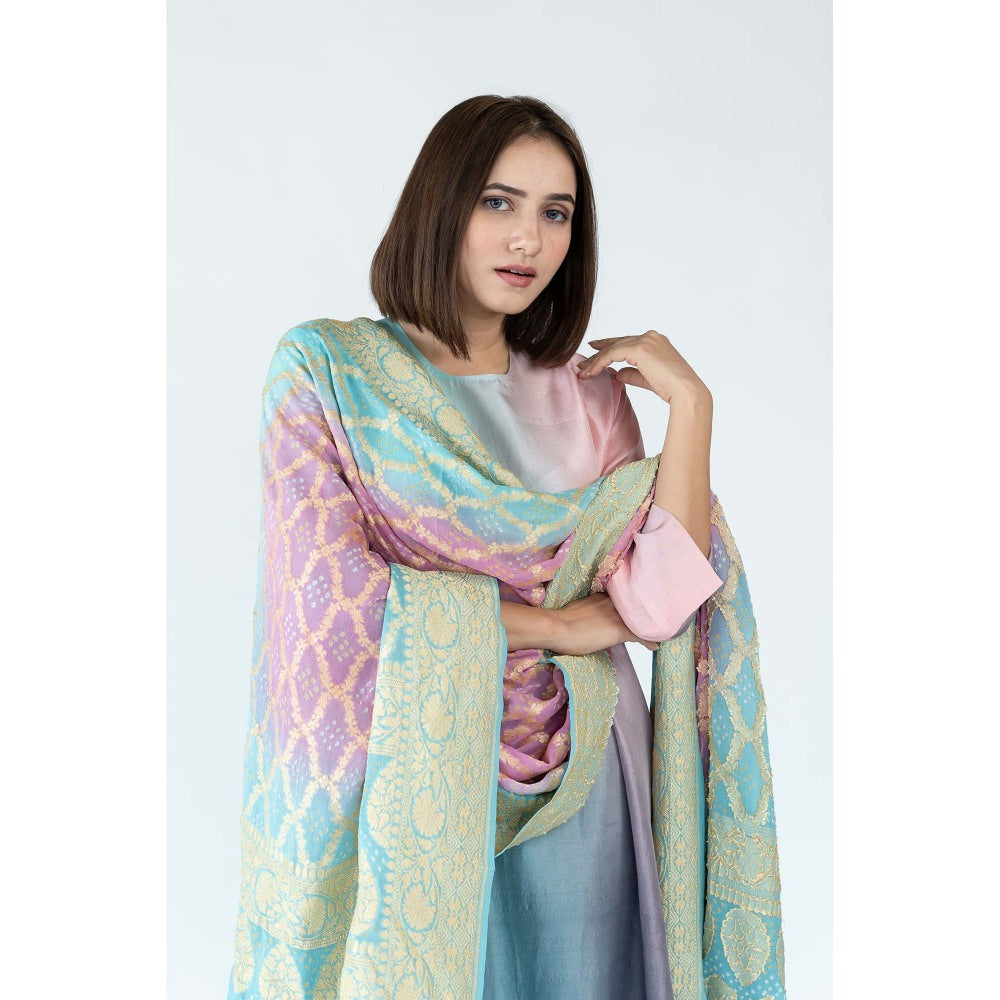 Meghna Panchmatia Purple Ombre Kurta with Bandhej Dupatta (Set of 2)