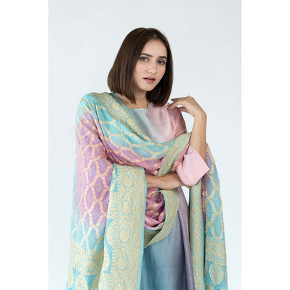 Meghna Panchmatia Purple Ombre Kurta with Bandhej Dupatta (Set of 2)